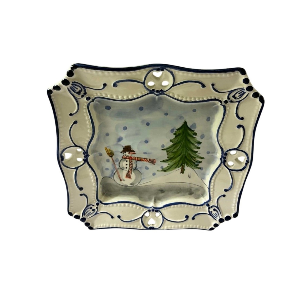 RCU Portugal Snowman Christmas Serving Plate Square Hand Painted Holiday Platter